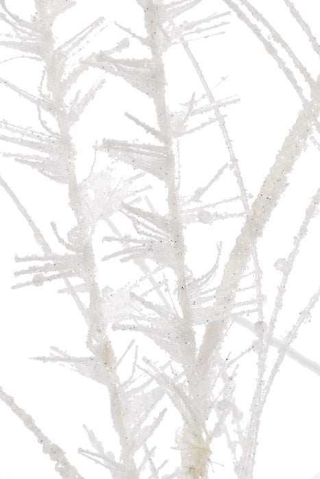 35" Glitter Mica Mini Leaf Grass Spray White