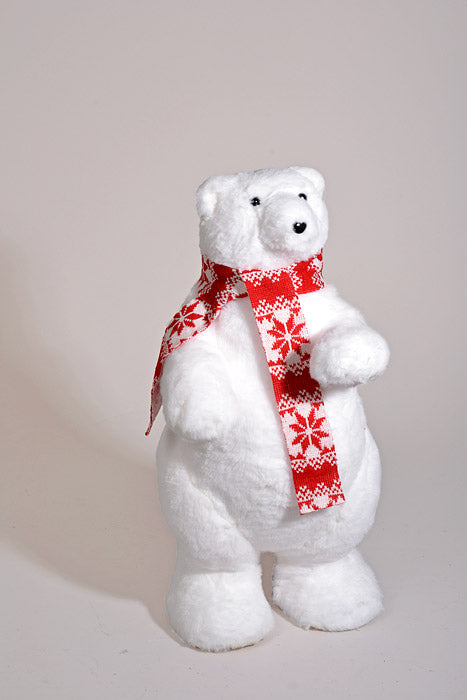 20" Standing Polar Bear W/Scarf White/Red