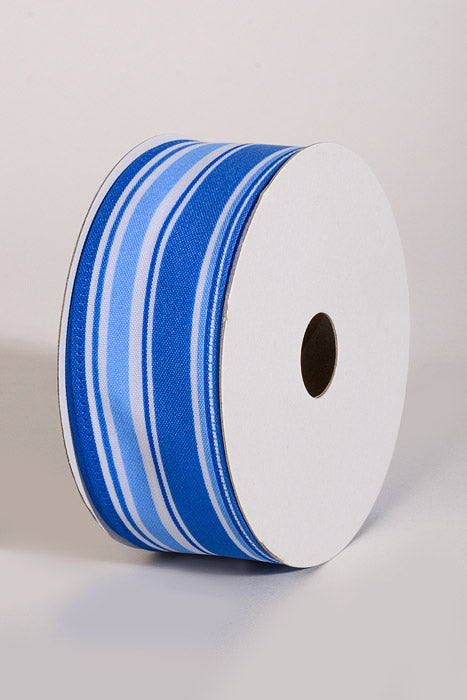 1.5" x 10Yds Wired Varied Striation Stripes Ribbon Blue