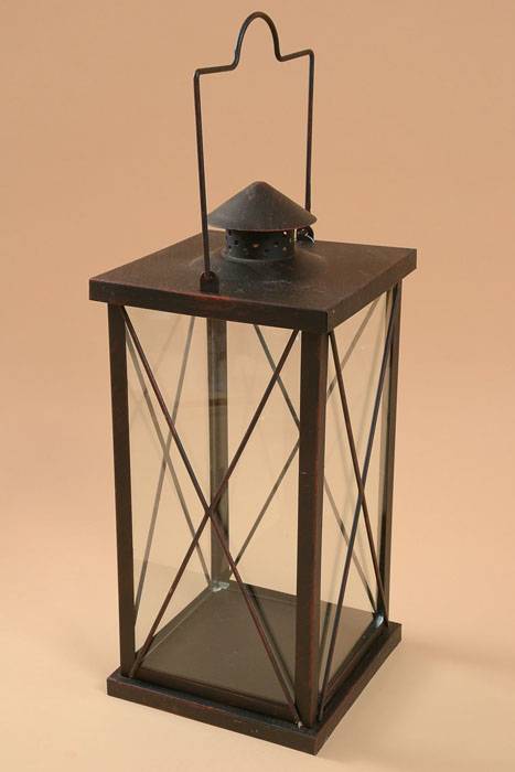 7" X 16" Metal & Glass Candle Lantern Brown/copper