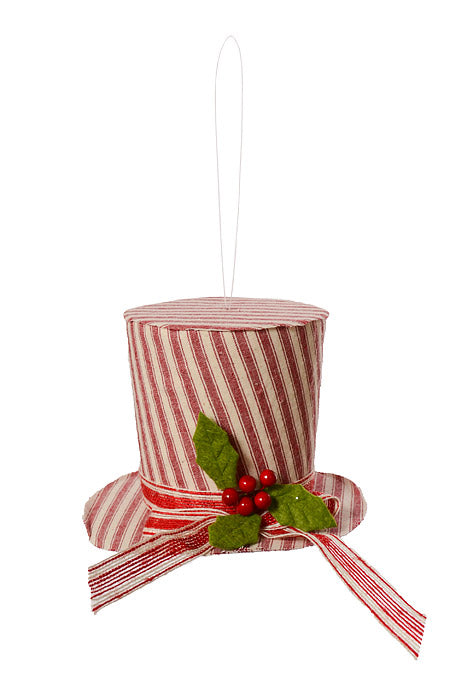 4.5" Ticking Fabric Hat Ornament Red/White