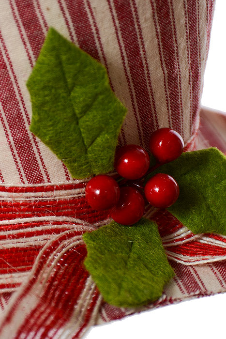 4.5" Ticking Fabric Hat Ornament Red/White