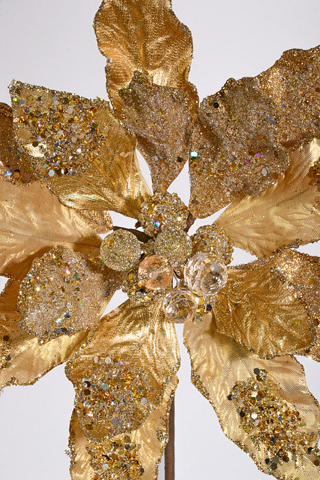 24" Iced W/Jewel Encrusted Poinsettia Stem Champagne/Gold