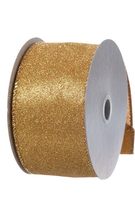 2.5" X 10y Wired All Flat Glitter Gold