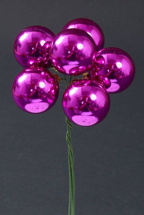 40mm Plastic Shiny Ball Stem Hot Pink Pkg/6