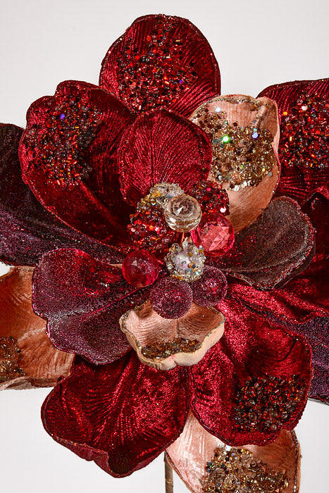 24" Iced Winter Magnolia Stem Burgundy/Pink