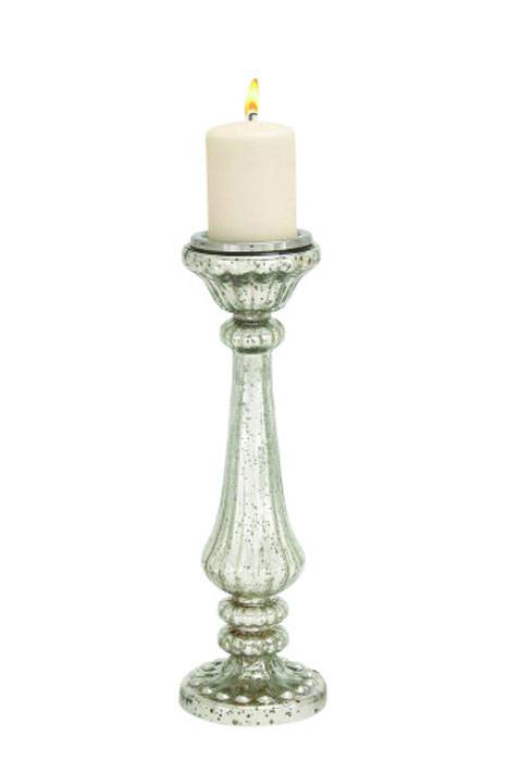 16.5" Glass Candle Holder Silver