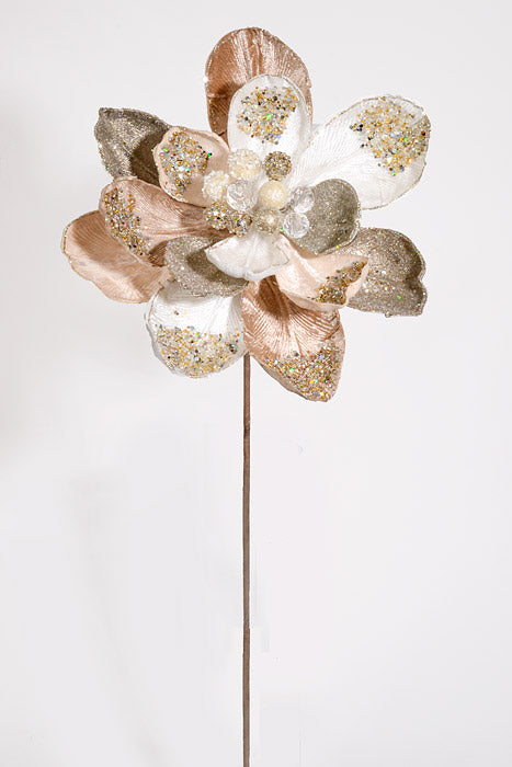 24" Iced Winter Magnolia Stem Champagne/Platinum