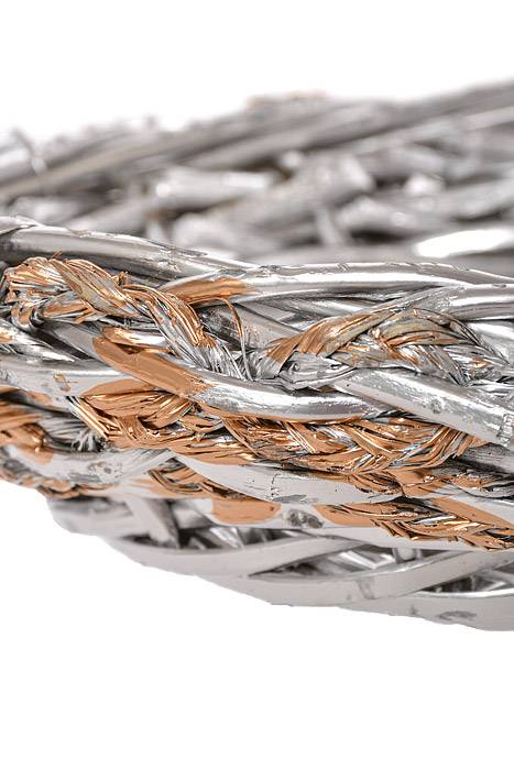 15.5" X 4" Oval Painted Silver Willow Basket W/ Gold Trim