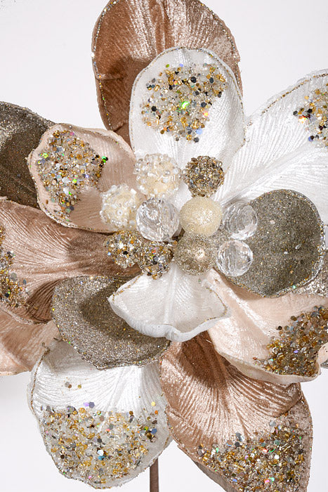 24" Iced Winter Magnolia Stem Champagne/Platinum