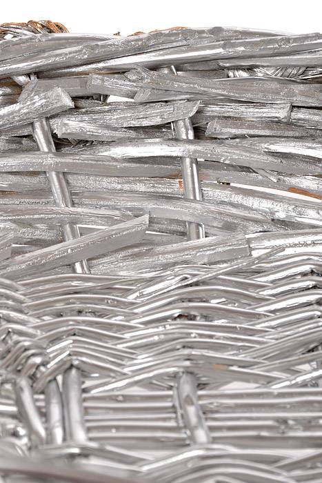 15.5" X 4" Oval Painted Silver Willow Basket W/ Gold Trim