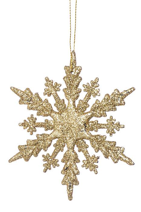 4" Glitter Snowflake Gold Pkg/12