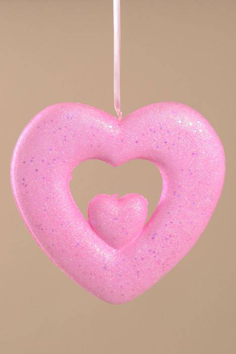 10" Glitter Open Double Heart Hanging Pink