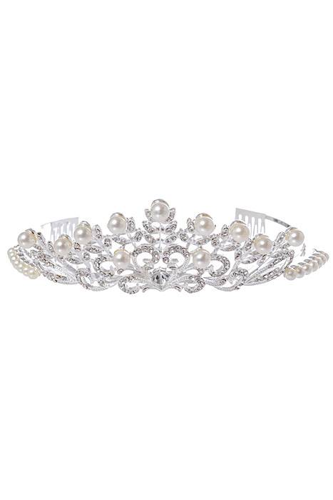 2" Rhinestone W/ Pearl Tiara Silver