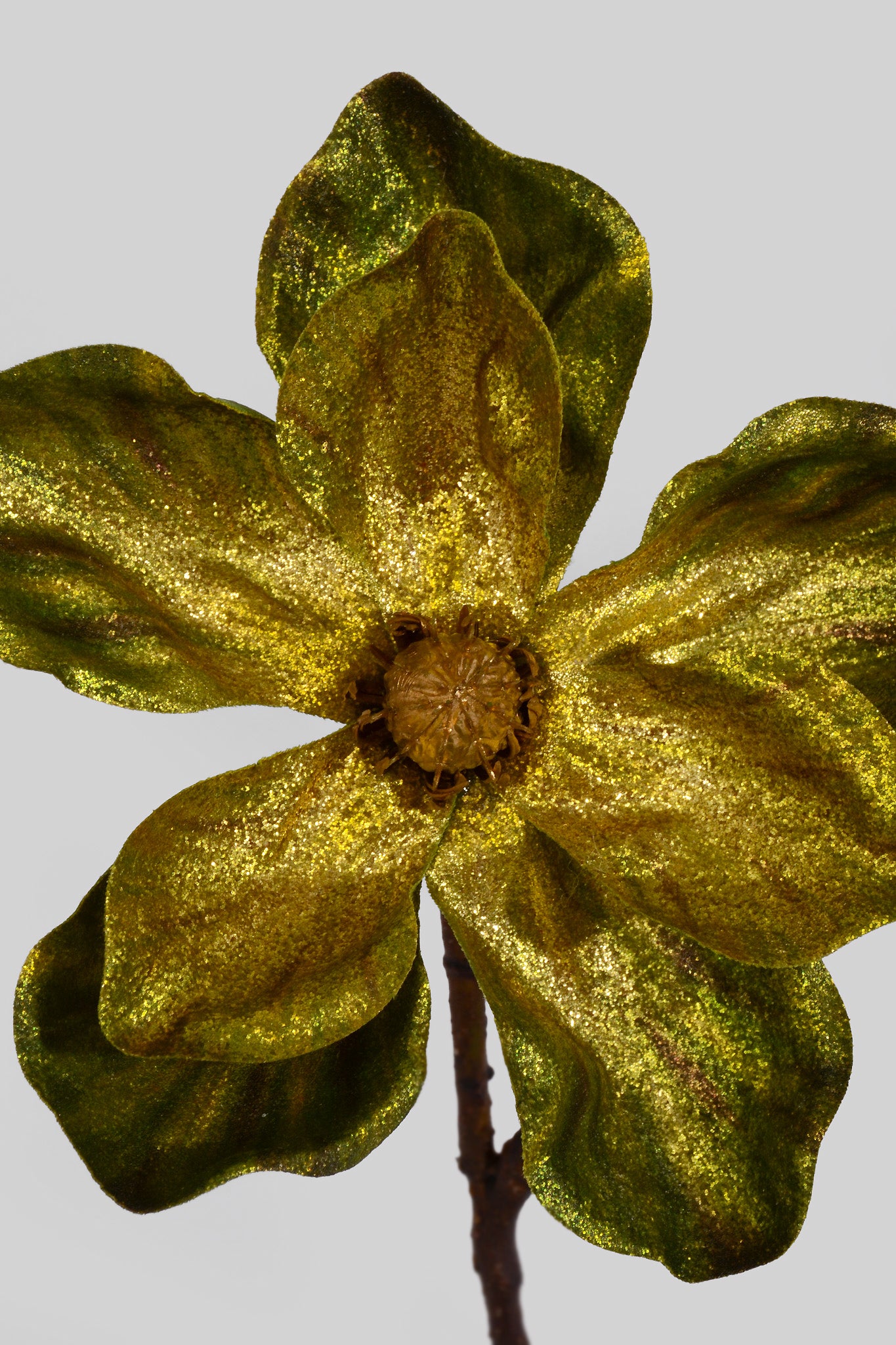 17" Metallic Glitter Magnolia Stem Green/Gold