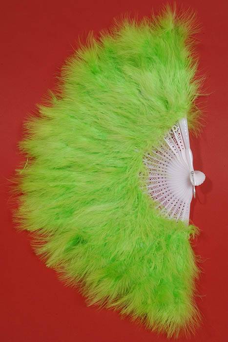 12" Folding Fan W/feather Apple Green