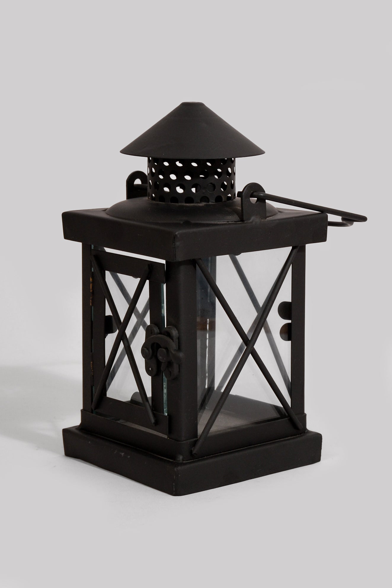 4" X 8" Metal & Glass Candle Lantern Black/Copper