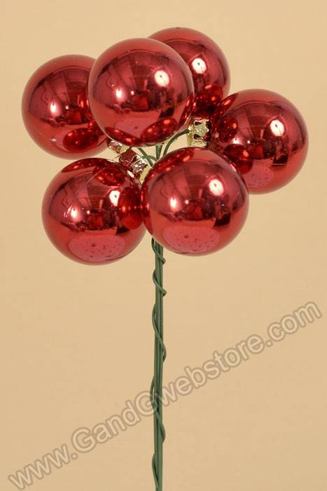 40mm Plastic Shiny Stem Ball Red Pkg/6