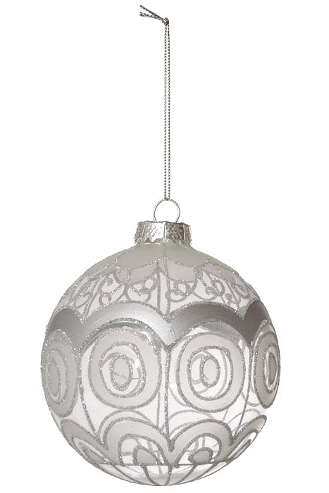 4" Glass Ball Ornament Clear/Silver