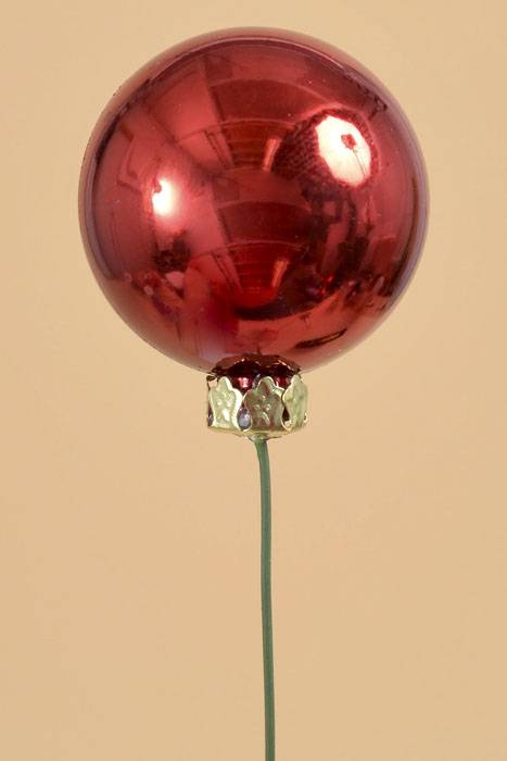 40mm Plastic Shiny Stem Ball Red Pkg/6