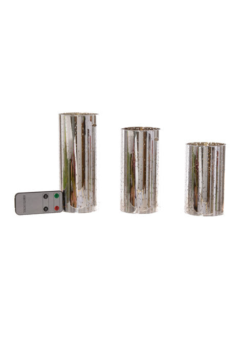 5" X 6" X 7" Mercury Glass Candle Holder (Silver) Set/3