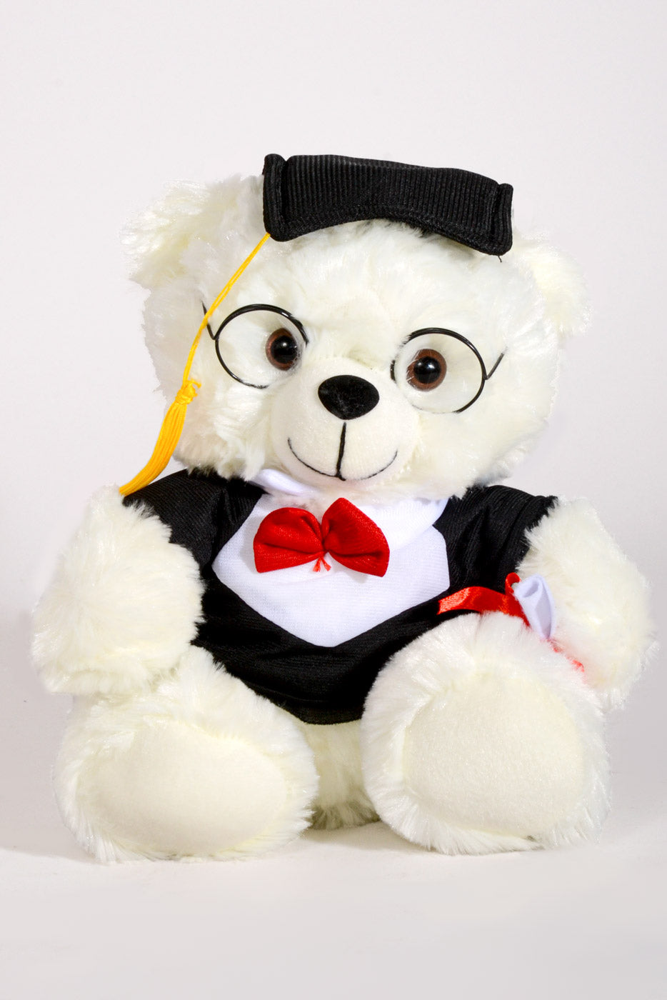 10" Graduation Bear With Glasses White/Black