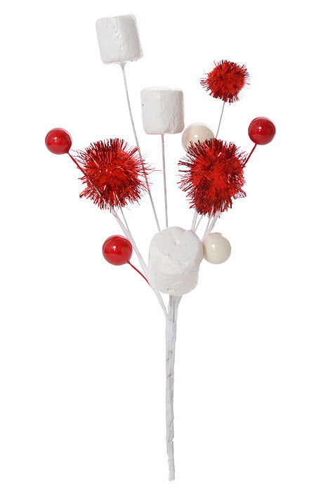 9" Marshmallow Pom/Berry Pick White/Red