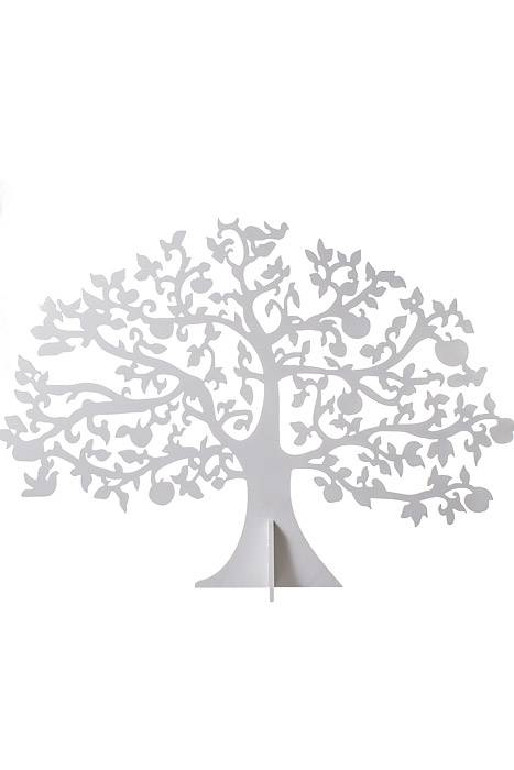 19.5"h Carved Wooden Tree Deco White