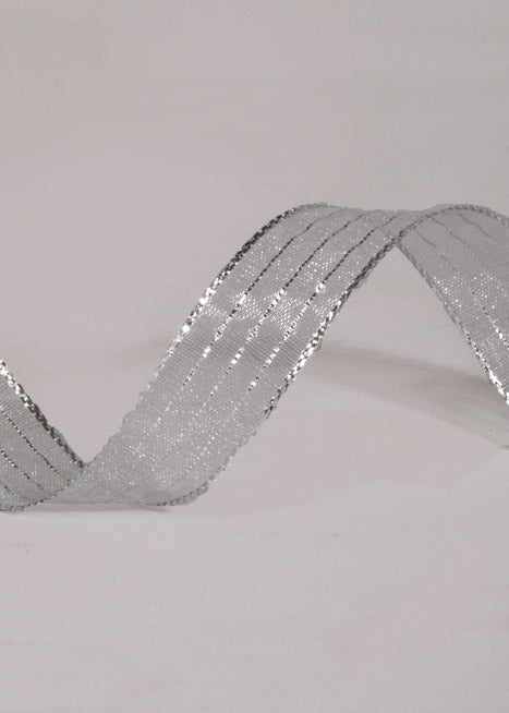 5/8" X 50Yds Metallic Pinstripe Sheer Ribbon Silver