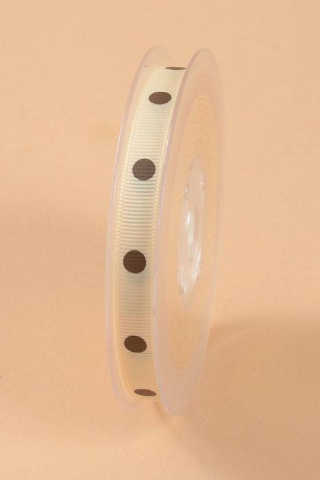 3/8" X 17yds Grosgrain Polka-dot Ribbon Cream/brown