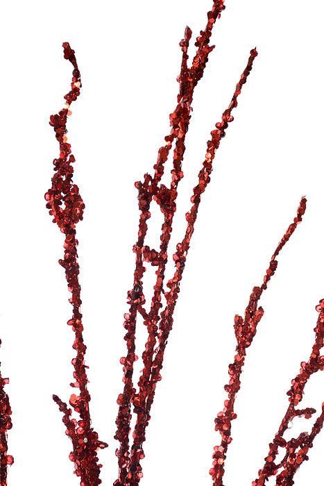 35" Sequin Glitter Ice Twig Spray Red
