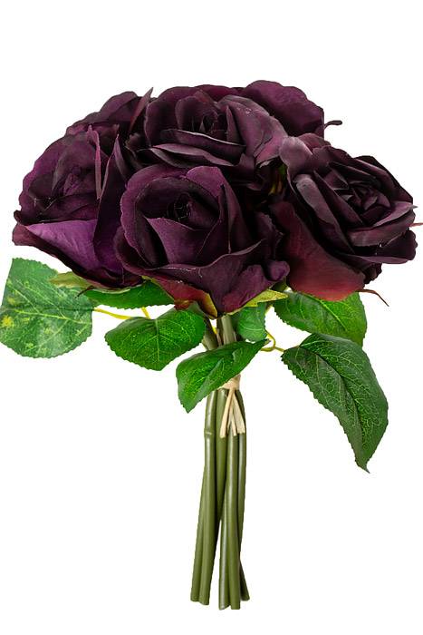 9" Silk Rose Bouquet Eggplant