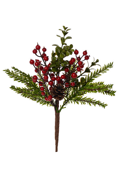 15.5" Water Proof Berry Petite Boxwood Fir Pick Red/Green