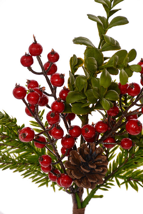 15.5" Water Proof Berry Petite Boxwood Fir Pick Red/Green