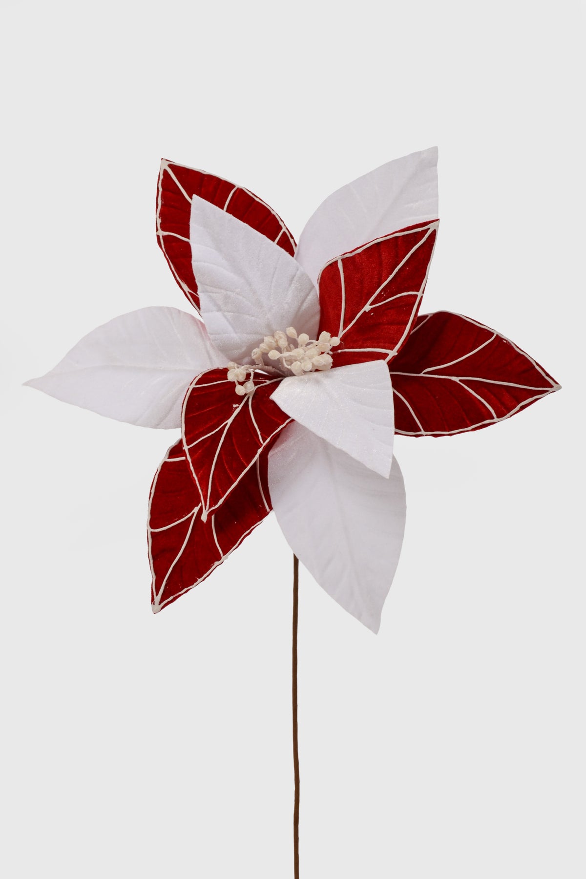 28.5" Velvet Poinsettia Stem Red/White