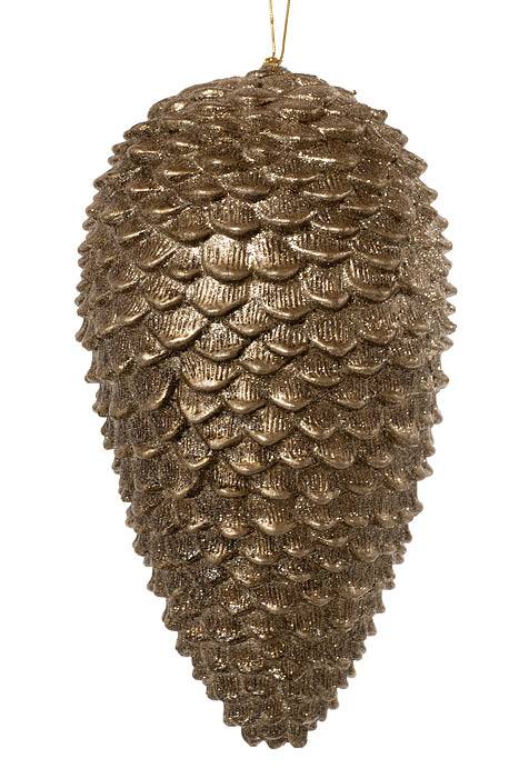 12.5" Glitter Sequia Pine Cone Ornament Champagne