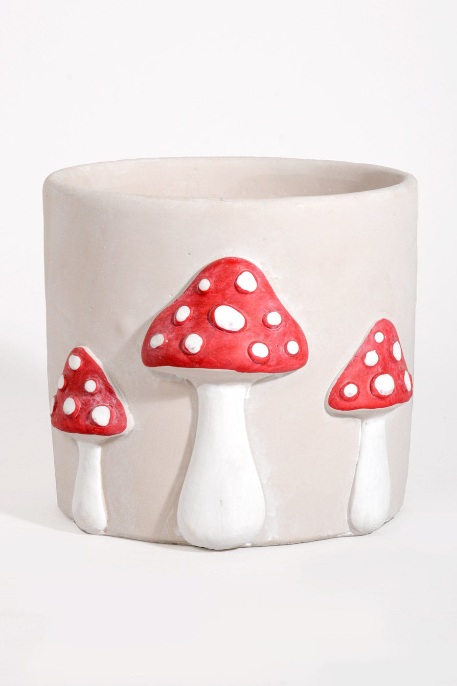 6.5" X 6" Large Mushroom Planter Light Gray/Red/White