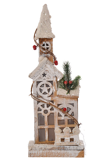 16" Wooden House With Lights White