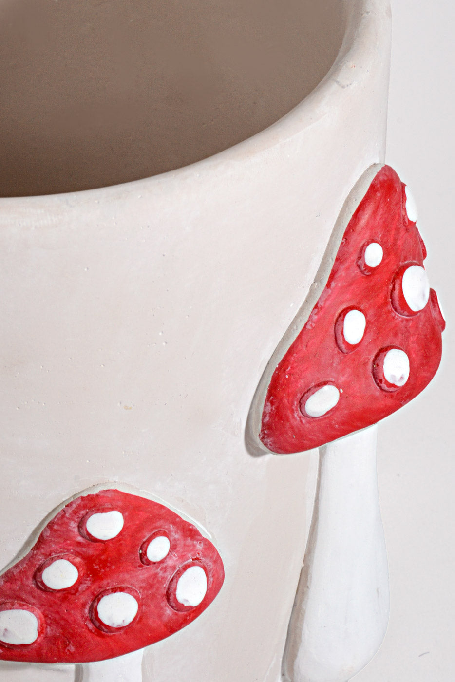 6.5" X 6" Large Mushroom Planter Light Gray/Red/White