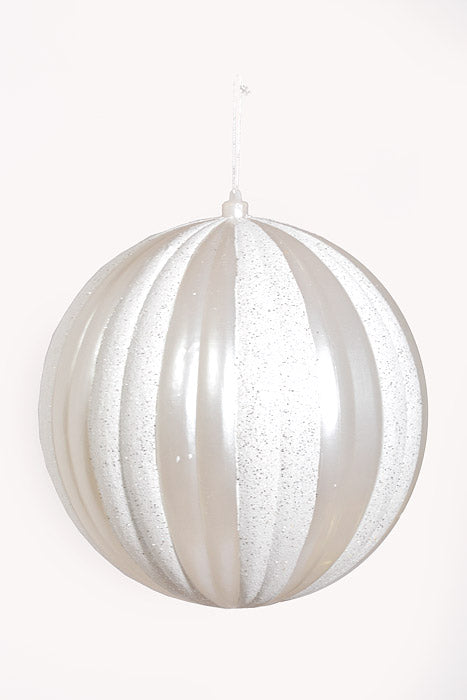 300Mm Stripe Ball W/Glitter White/Silver Iridescent