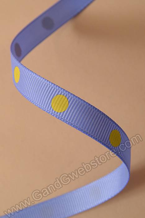 3/8" X 17yds Grosgrain Polka-dot Ribbon Iris/lemon