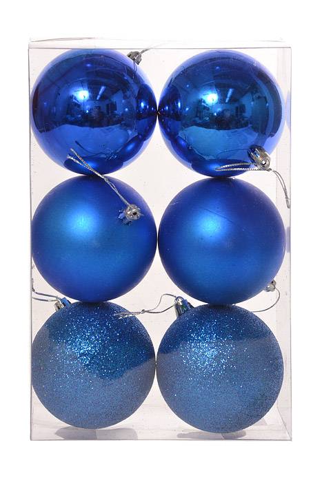80mm Shiny/matte/glitter Plastic Ball Royal Blue Pkg/6