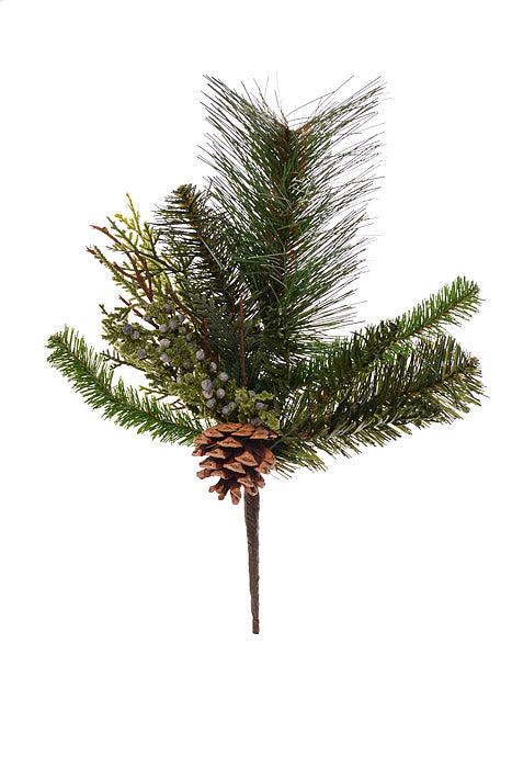 15" Juniper Berry Pine Cones Spray Green/Brown