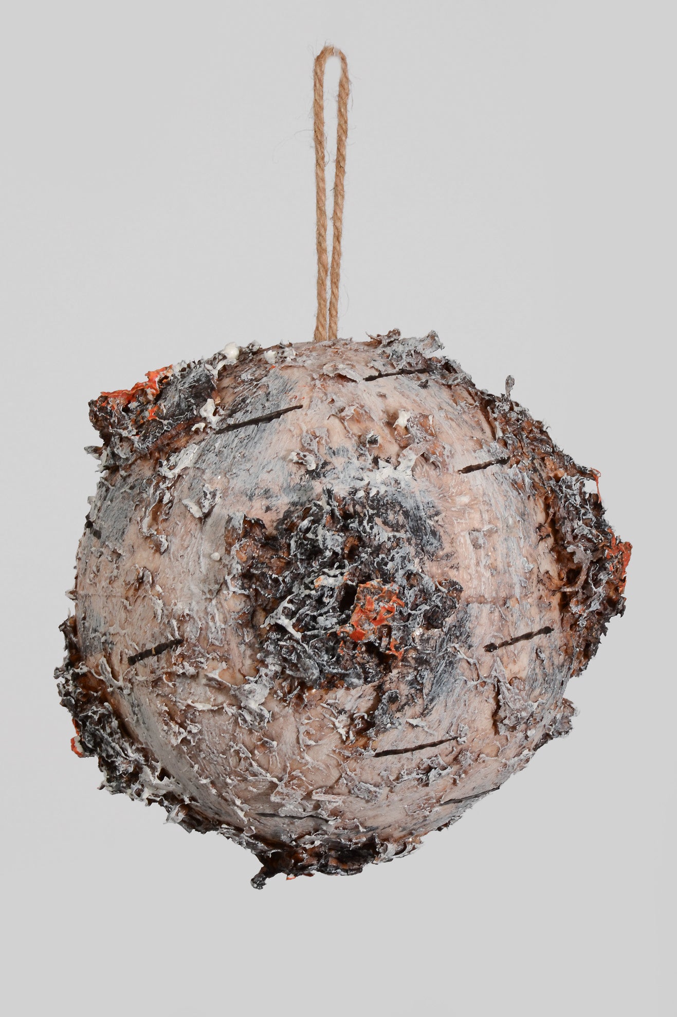 7" Foam Birch Ball Ornament Cream/Brown