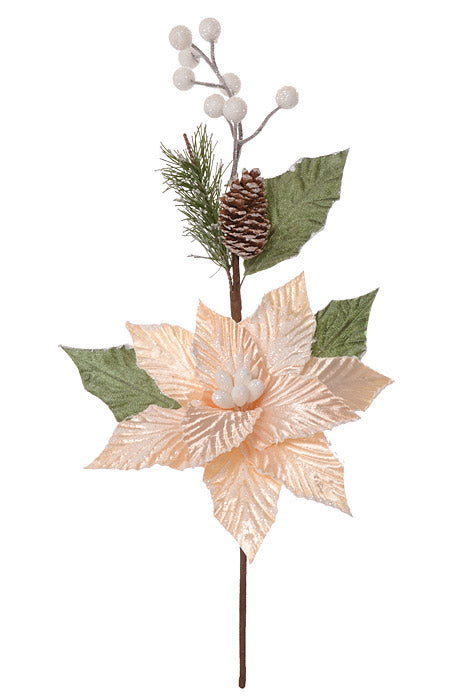 17" Poinsettia With Berry & Pinecone Cream