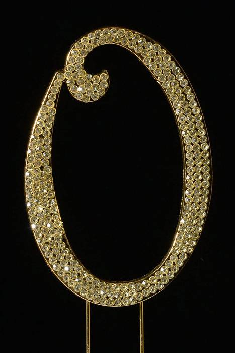 4.5" Rhinestone Number "0" Cake Topper Gold