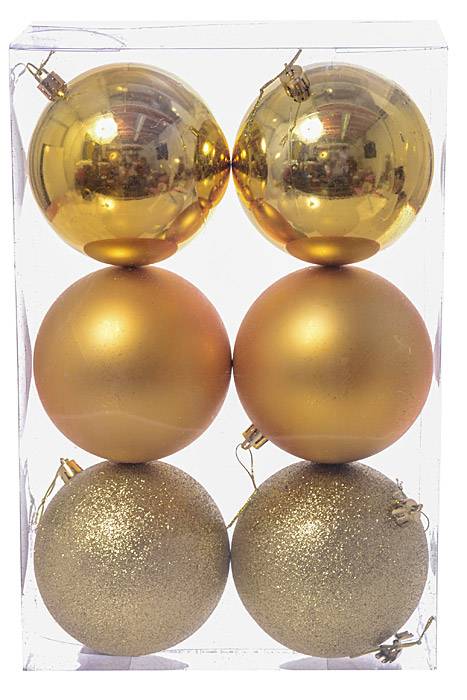 100mm Shiny/matte/glitter Plastic Ball Gold Pkg/6