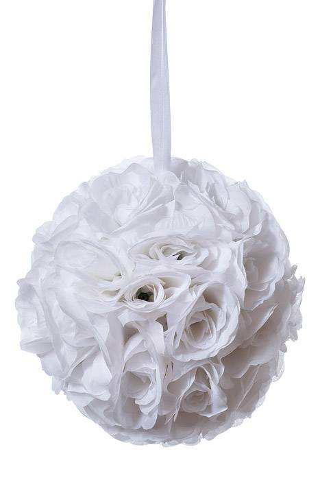 10" Rose Ball W/ribbon White