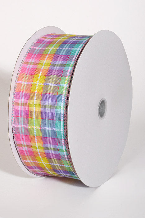 2.5" x 50Yds Wired Kennedy Woven Plaid Ribbon Pastel Colors