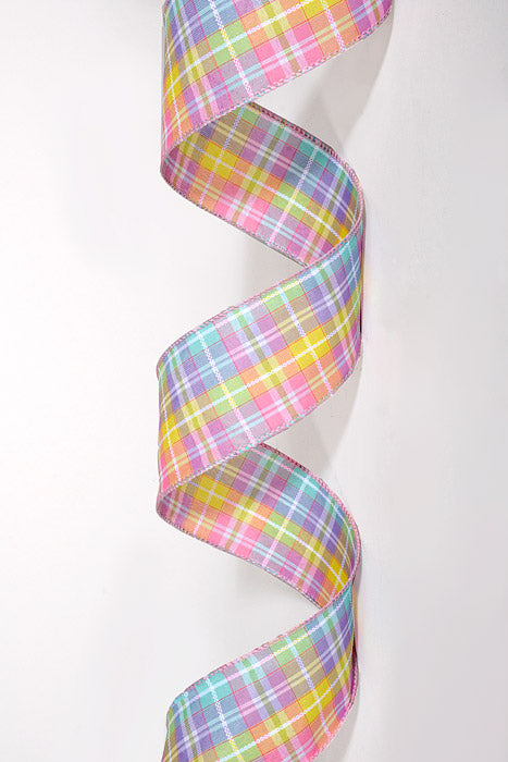 2.5" x 50Yds Wired Kennedy Woven Plaid Ribbon Pastel Colors